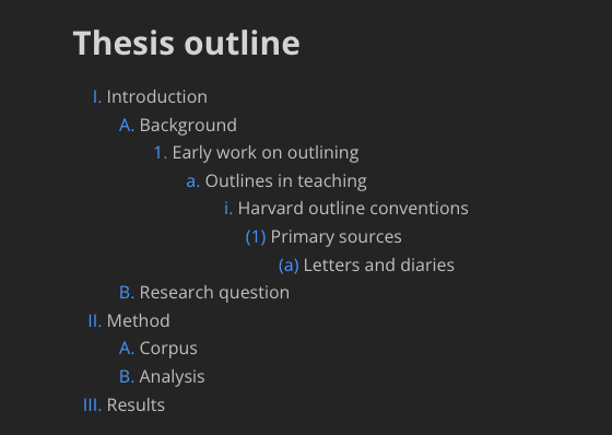 The outline in the dark theme