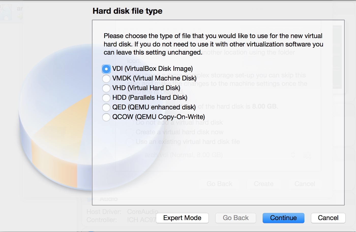 Select hard disk type if new