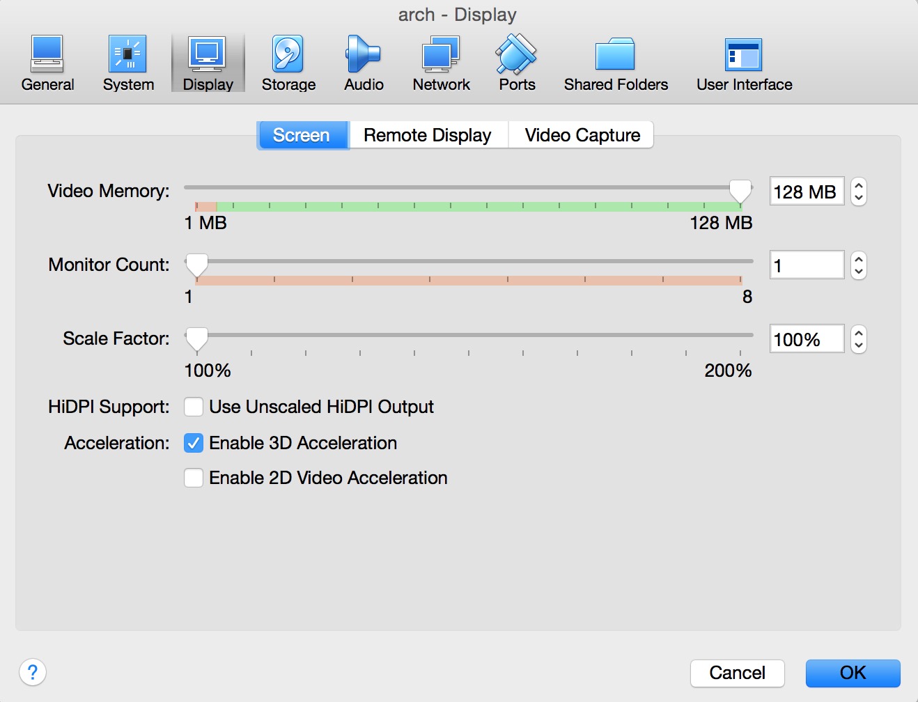 Increase video memory under display tab