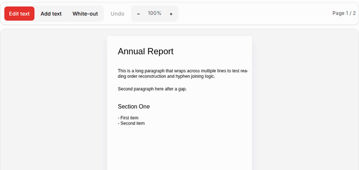 Editing PDF text directly on the page