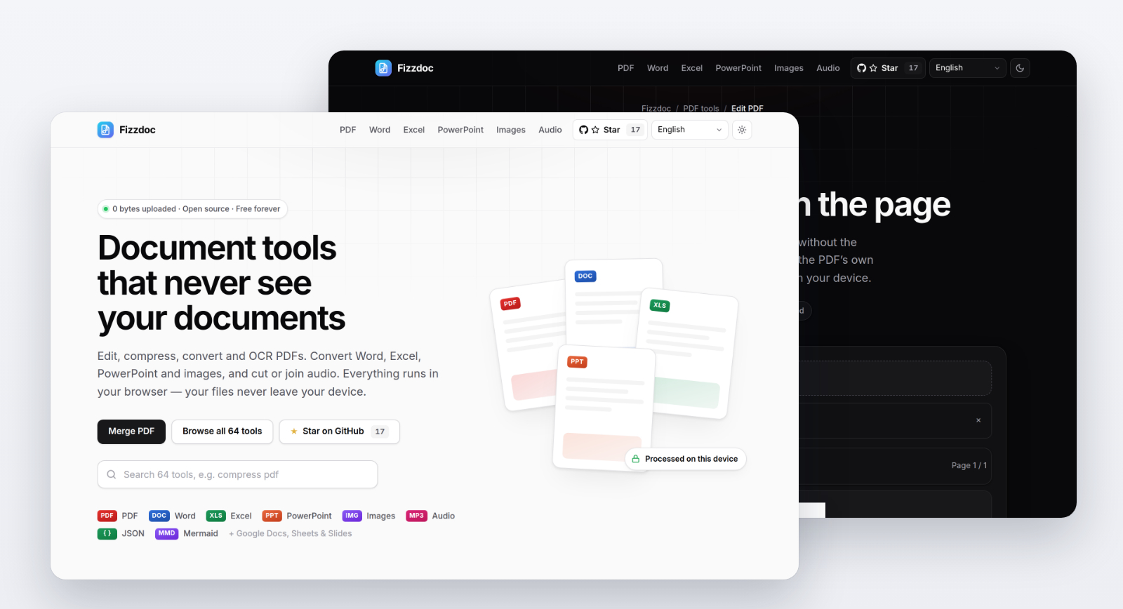 Fizzdoc: private document tools in light and dark mode