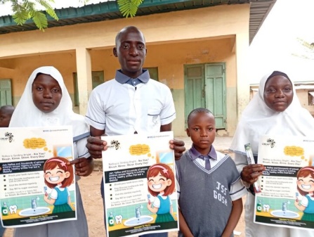 Close-up with the 'Naflax is Smiling Bright' hygiene flyer