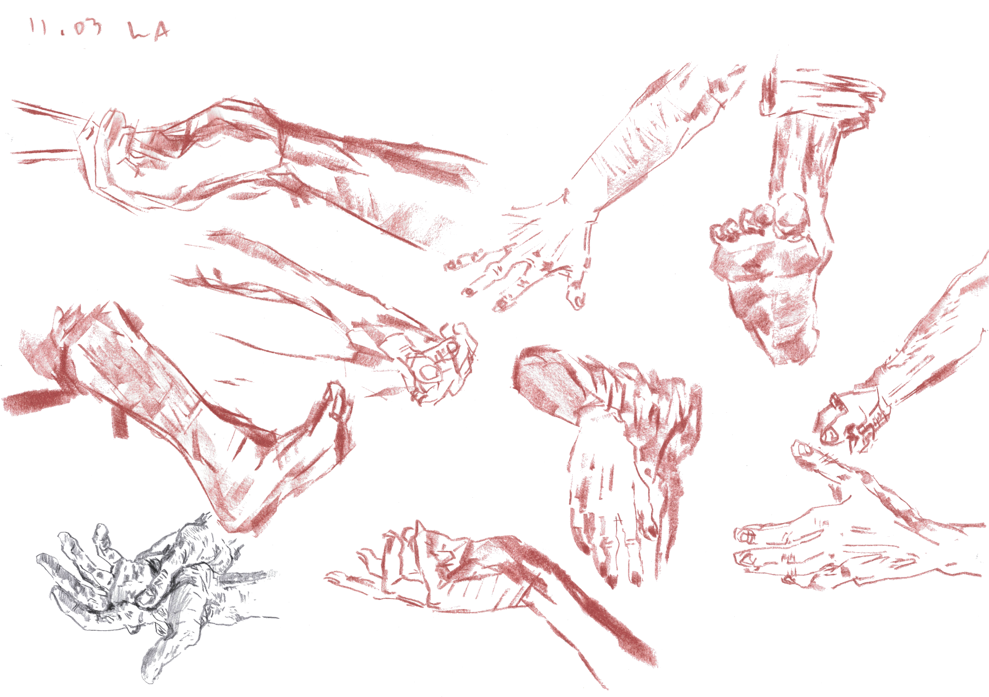 Sketches of hands and feed
