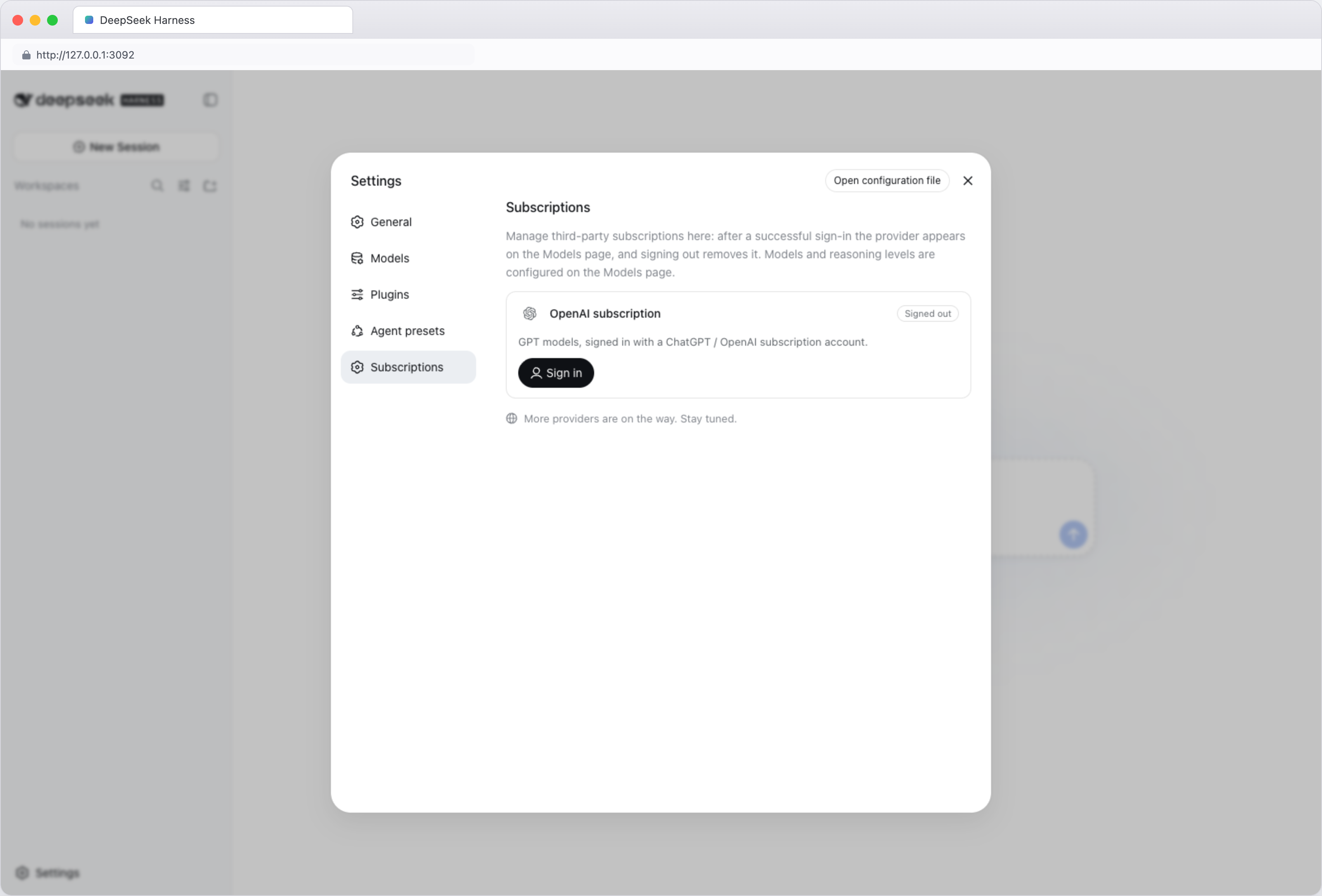 Subscriptions settings — signed out (light)