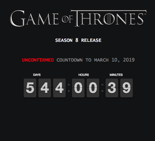 Game of Thrones, Season 8 Unconfirmed Countdown