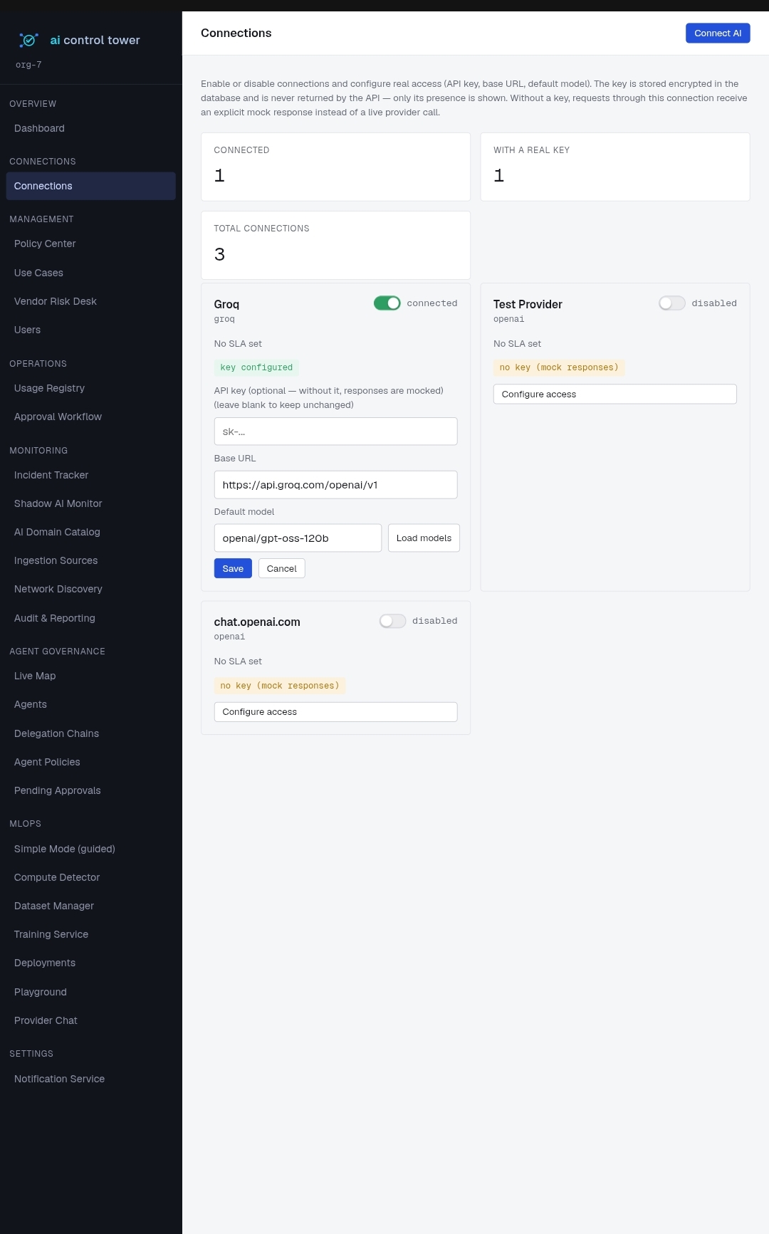 Connections — AI providers
