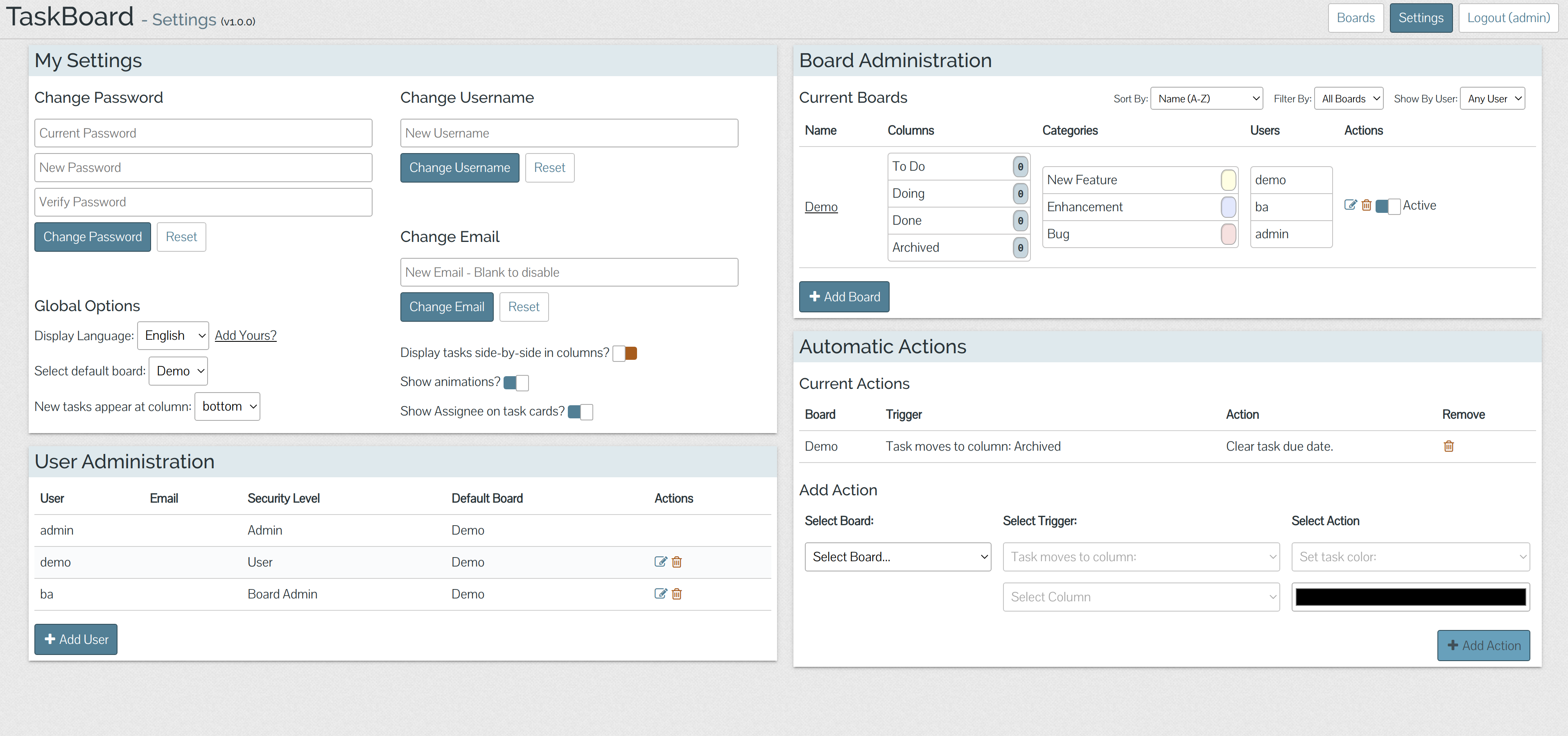 Settings Page