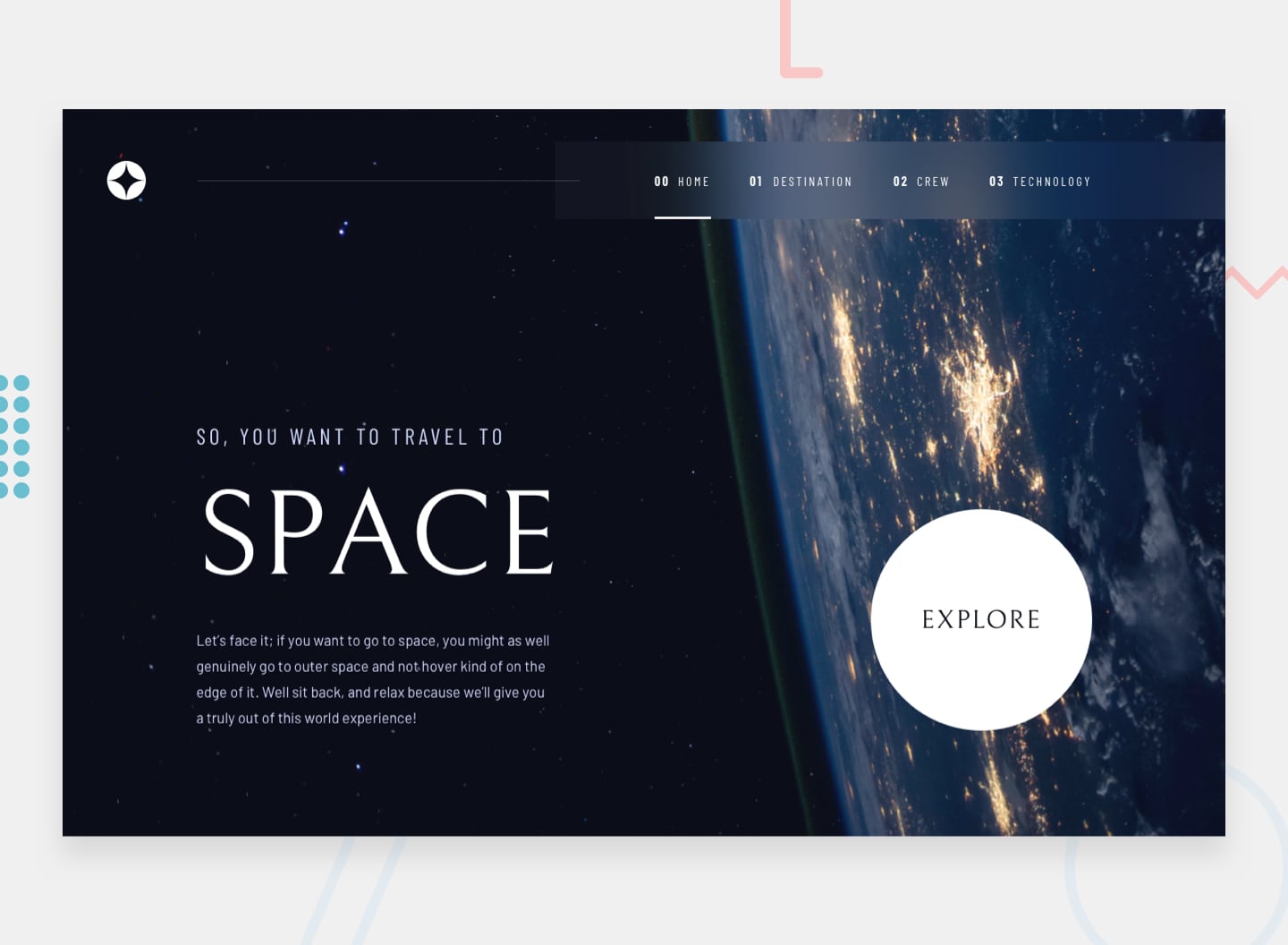 Design preview for the Space tourism website coding challenge