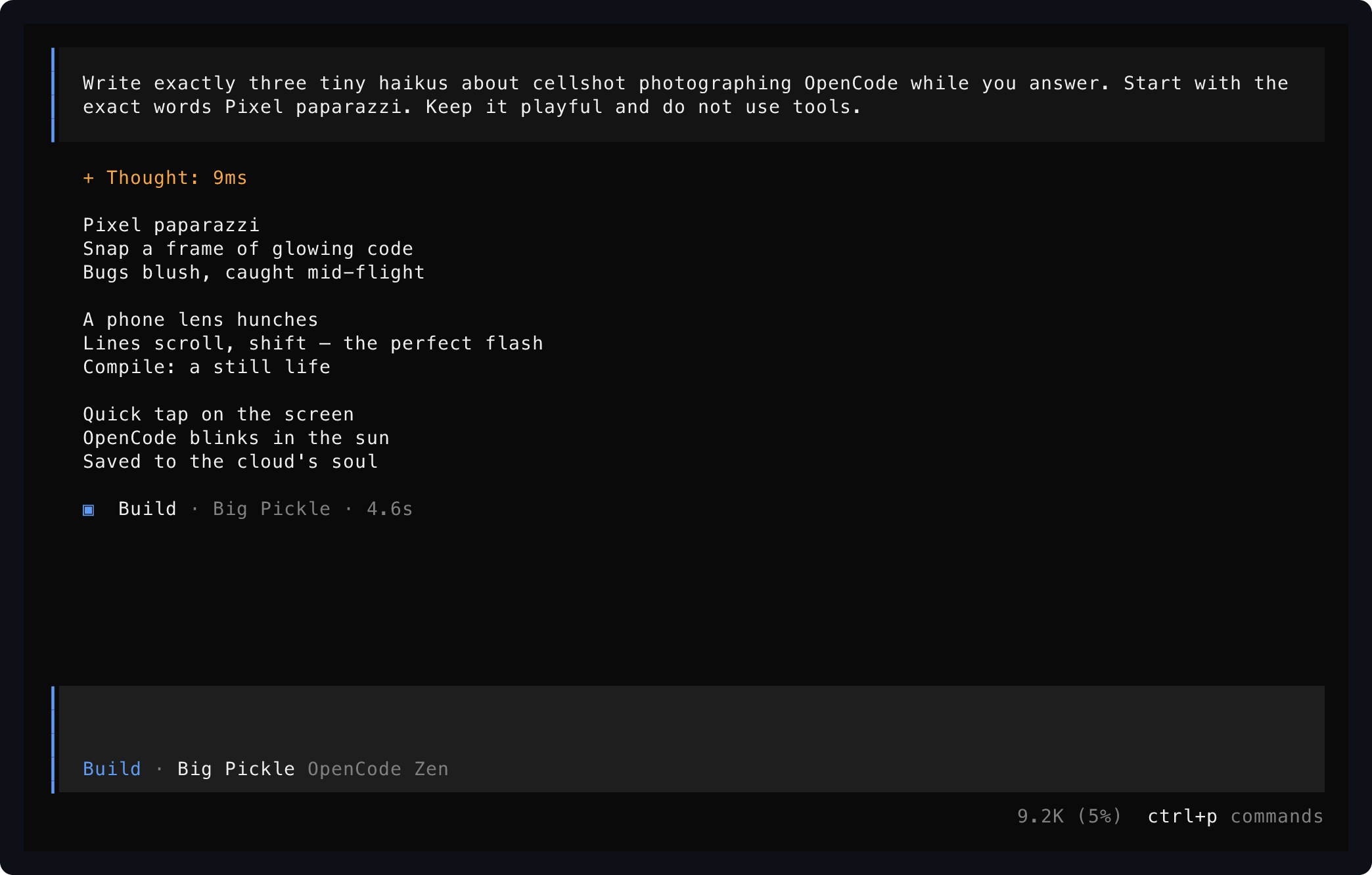 OpenCode answering a playful terminal request