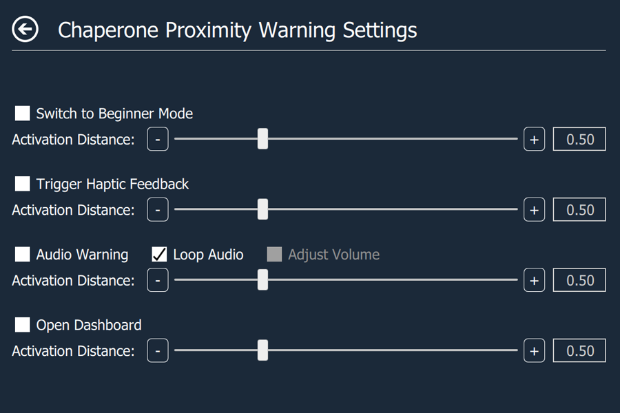 Chaperone Proximity Warning Settings Page