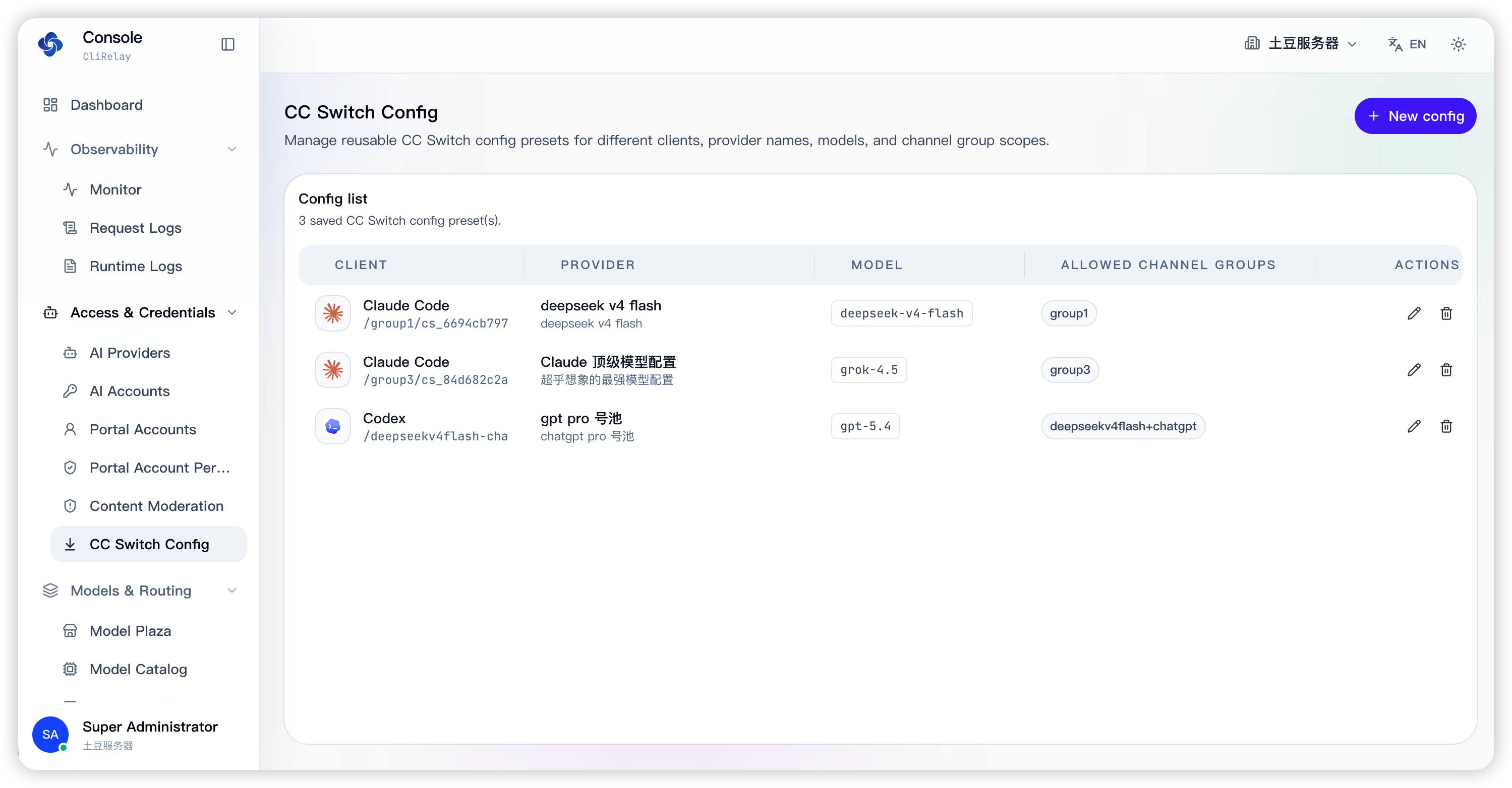 Reusable CC Switch config presets per client