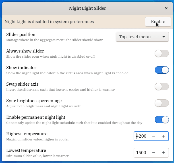 extension preferences