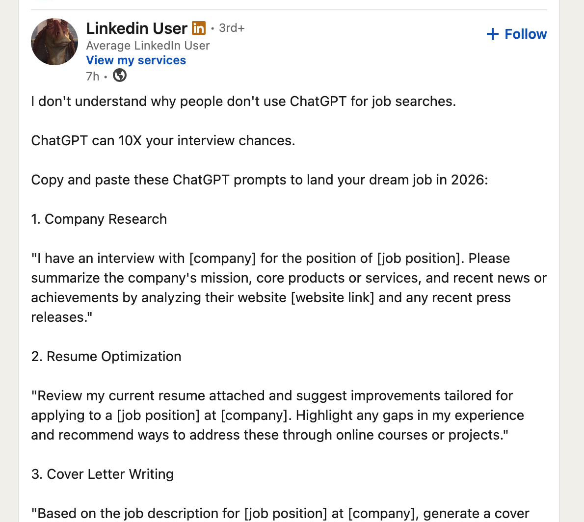LinkedIn post before translation
