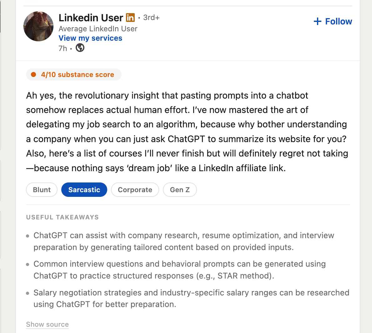 LinkedIn post after translation