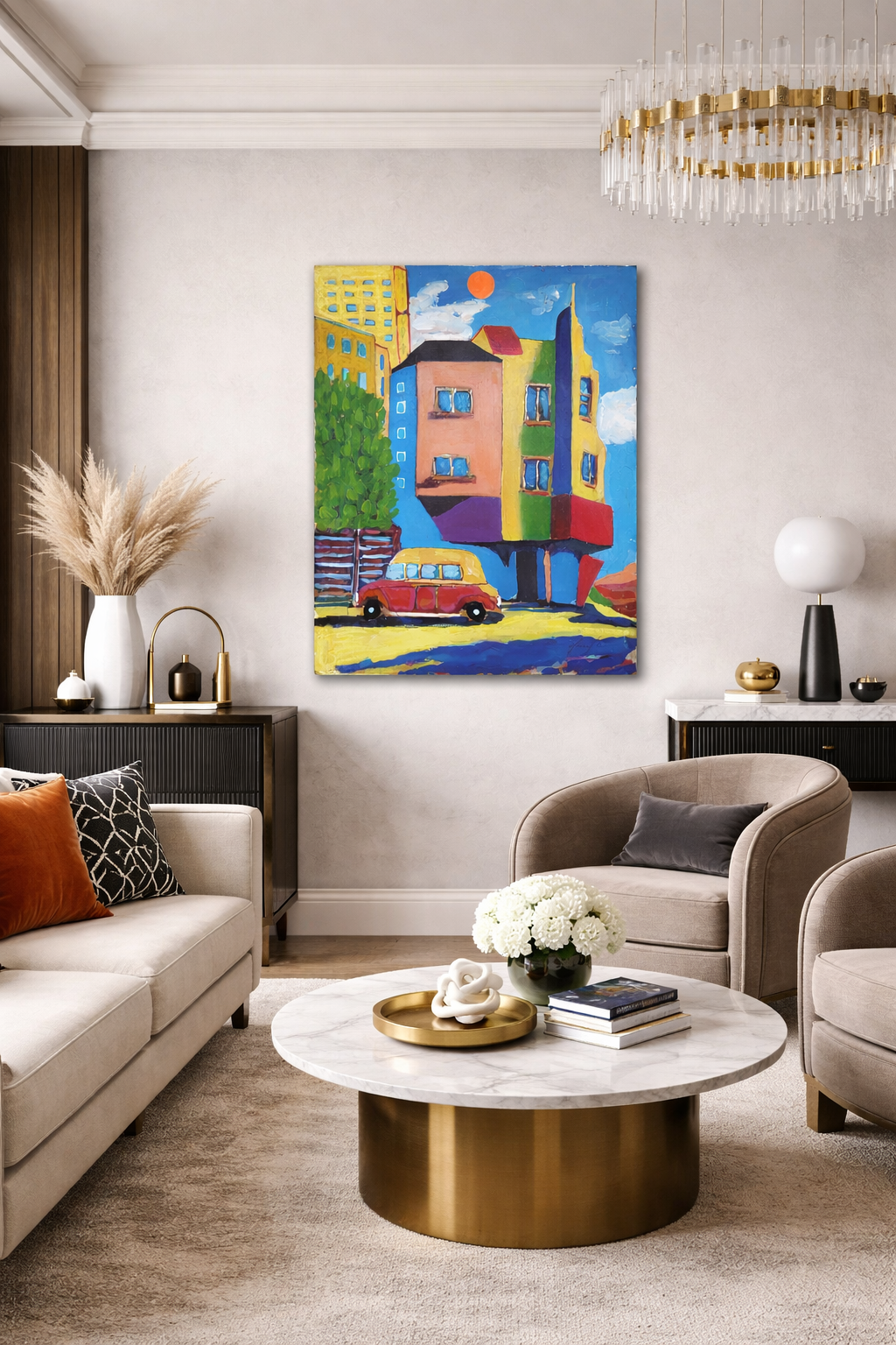 Amber Street Afternoon by Kenneth J Lewis Sr displayed in a room