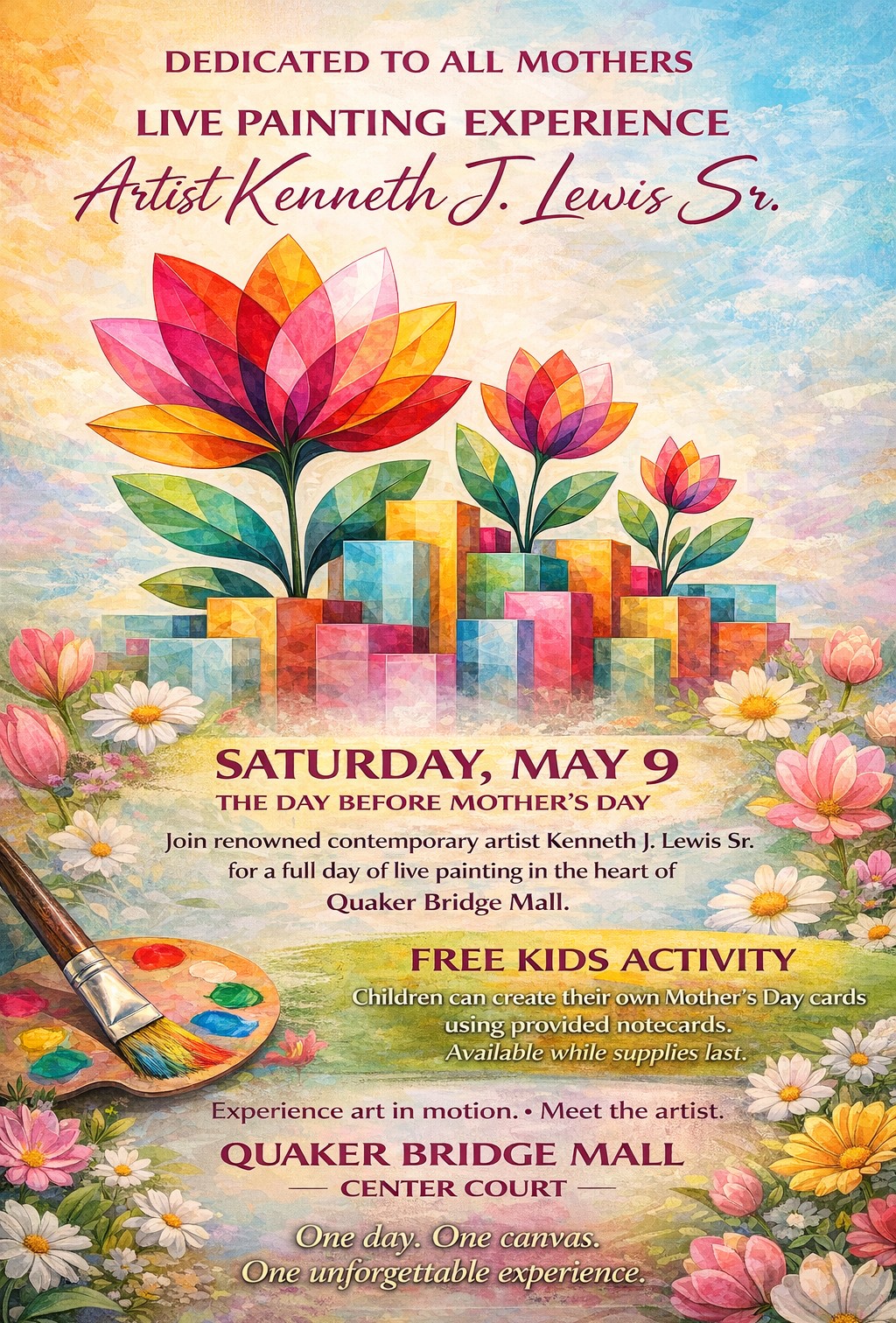 Live painting event at Quaker Bridge Mall by Kenneth J Lewis Sr dedicated to all mothers