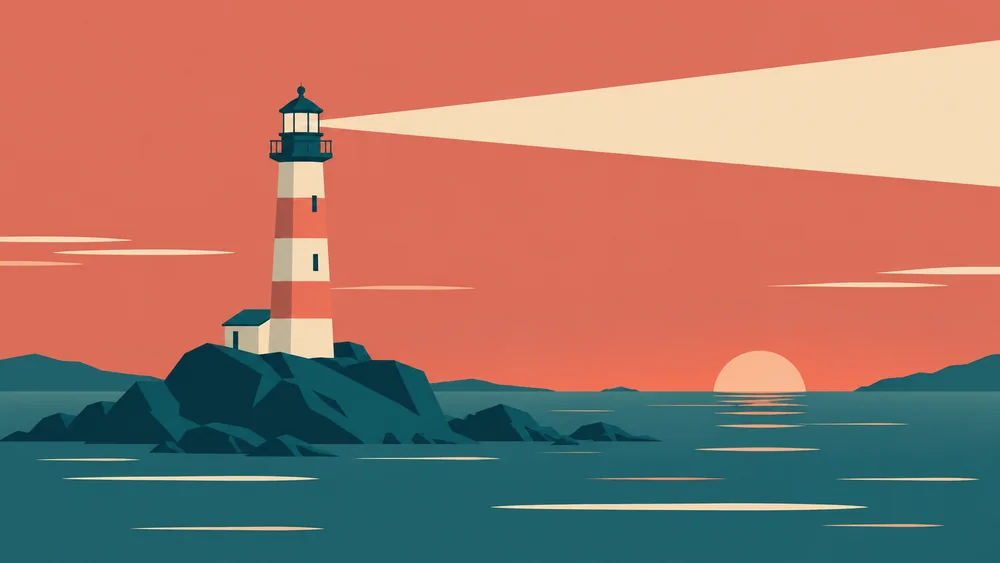 Minimalist lighthouse at dusk