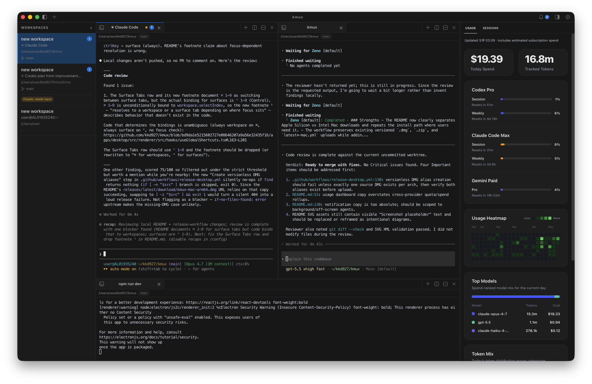 kmux — AI coding agent workspace