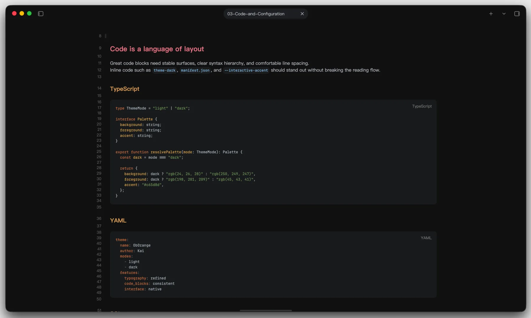 Code blocks in ObOrange Live Preview