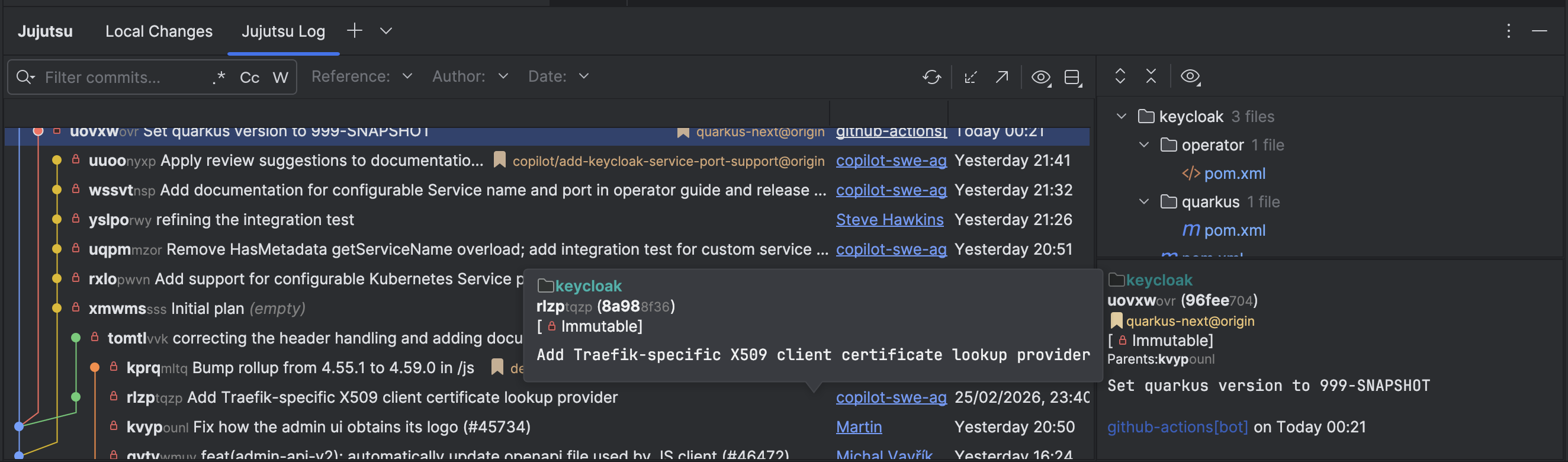 Log view in dark theme