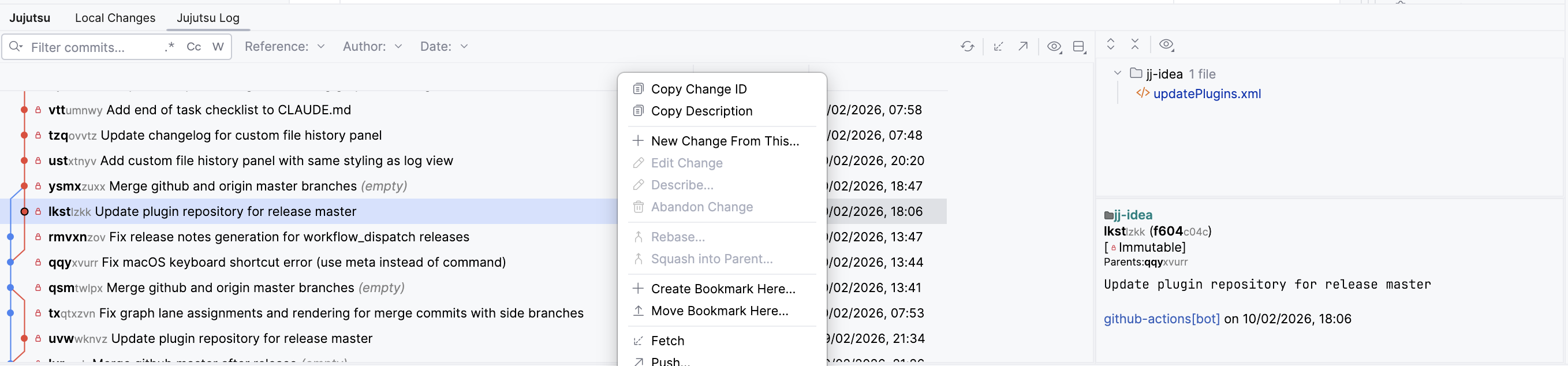 Log with context menu