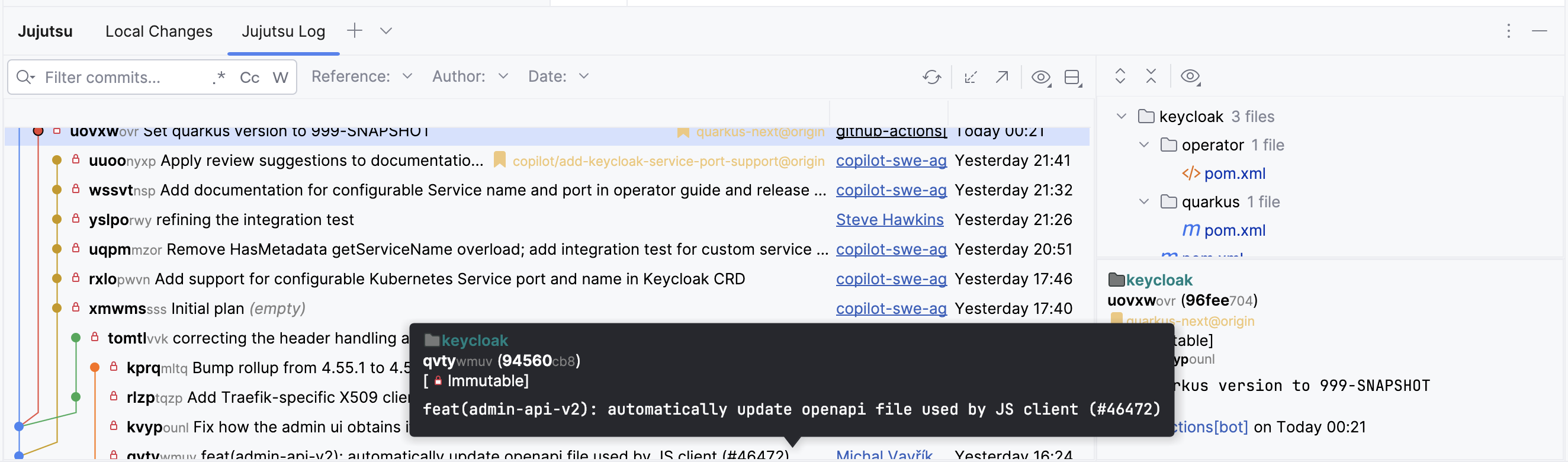 Custom log view with commit graph and tooltip
