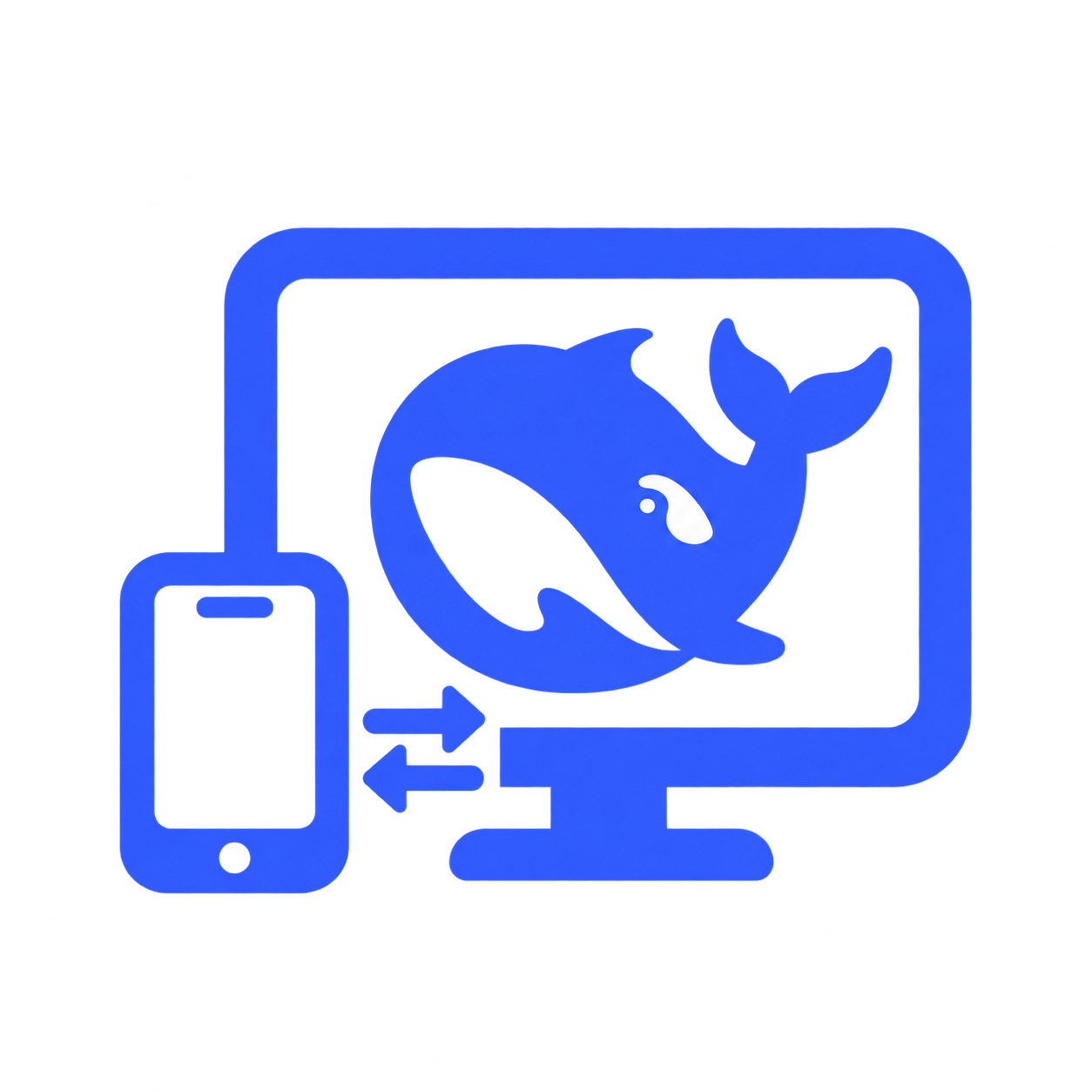 DSHM Logo：DeepSeek 鲸鱼与手机、电脑双向连接