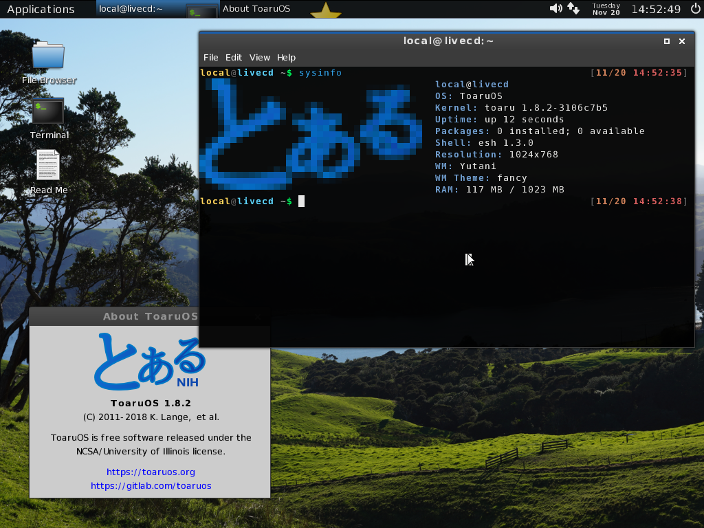 A screenshot of ToaruOS