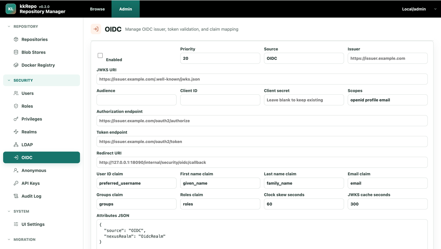 Admin OIDC configuration