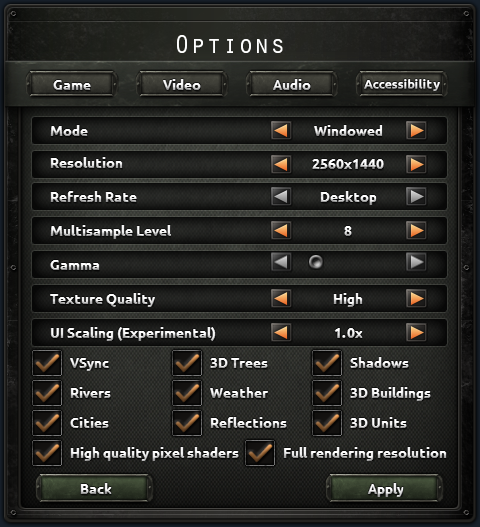 Video options preview