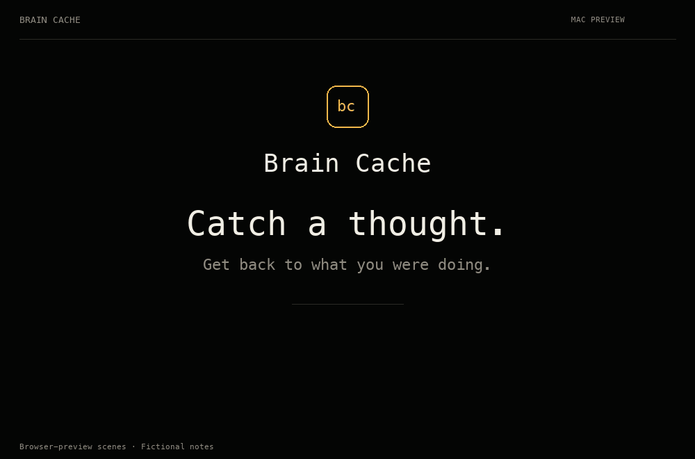 Short Brain Cache trailer: capture a fictional thought, save it, search the library, and check off a checklist item