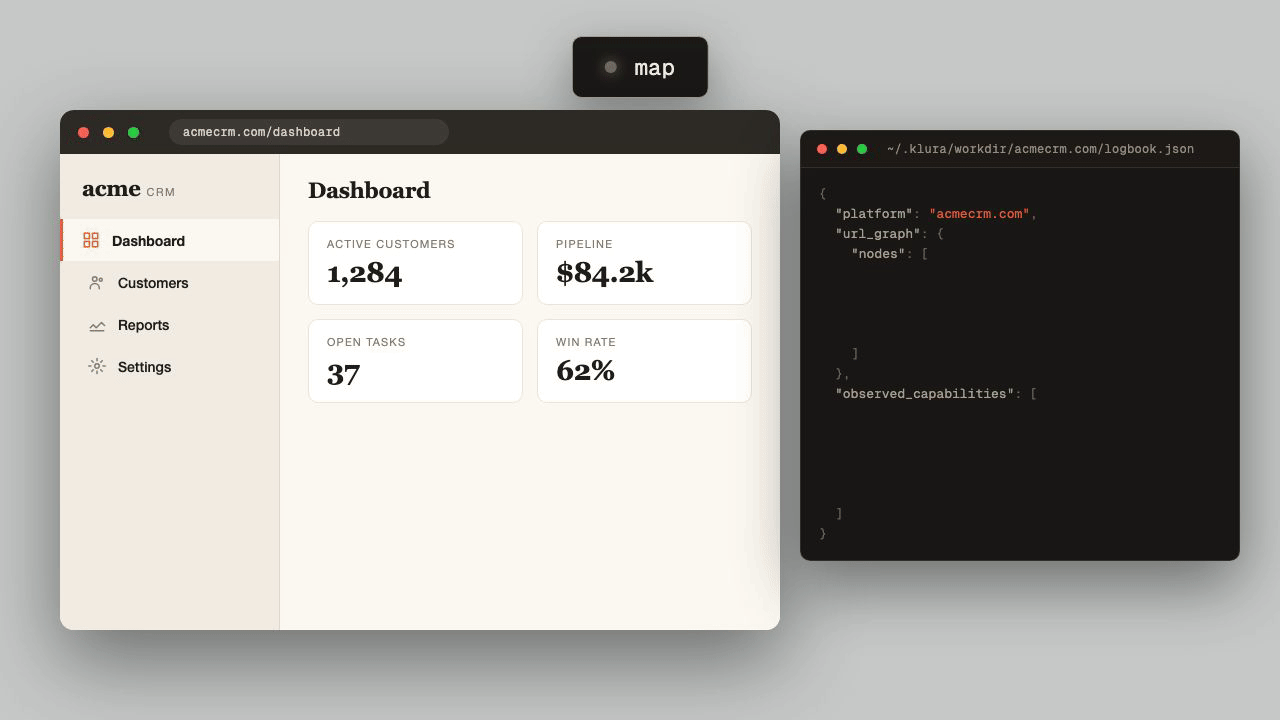 Map graph: scout a platform and build a persistent logbook of pages and observed capabilities