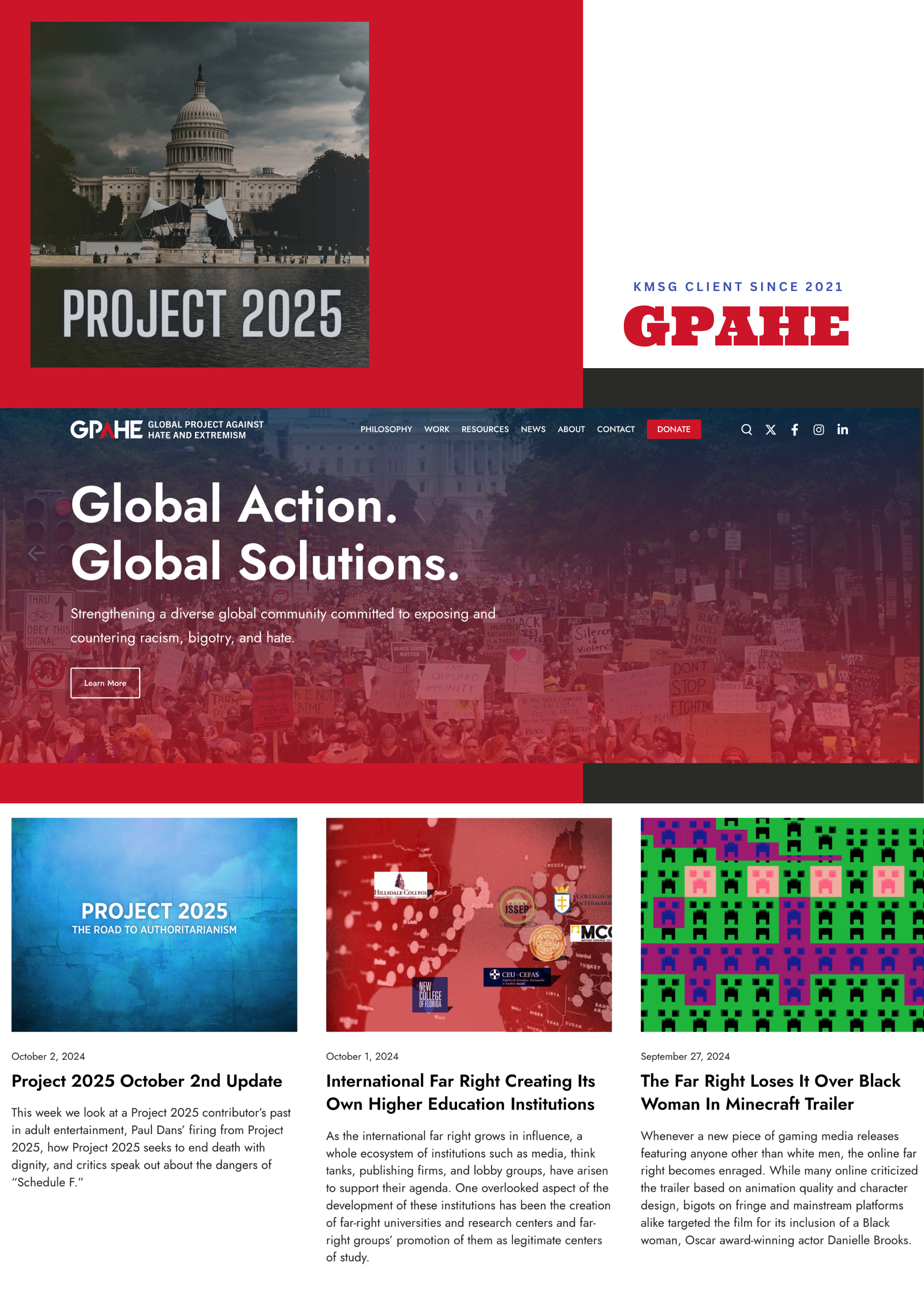 GPAHE Project 2025 site spread with red and black palette.