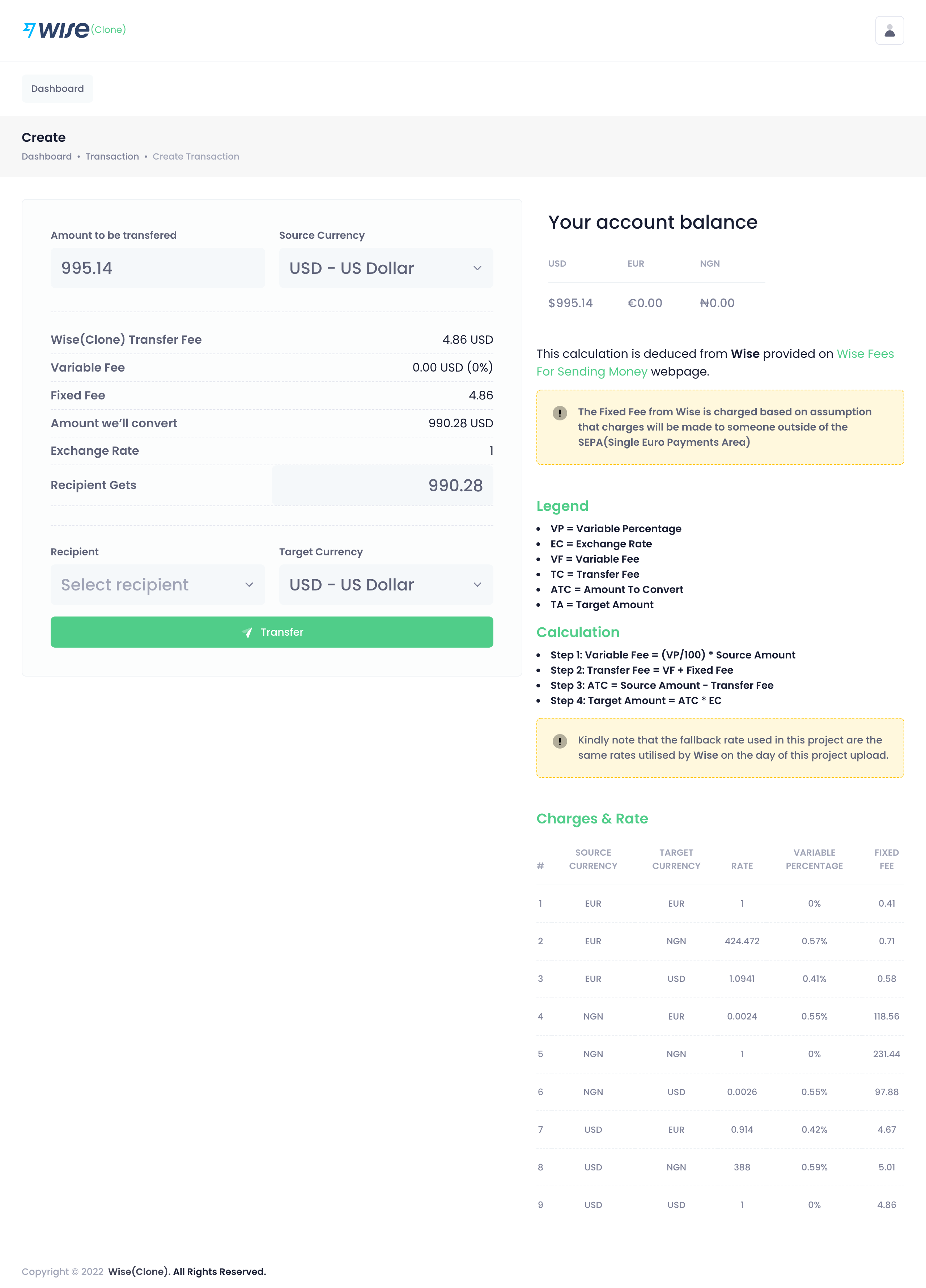 Transaction page