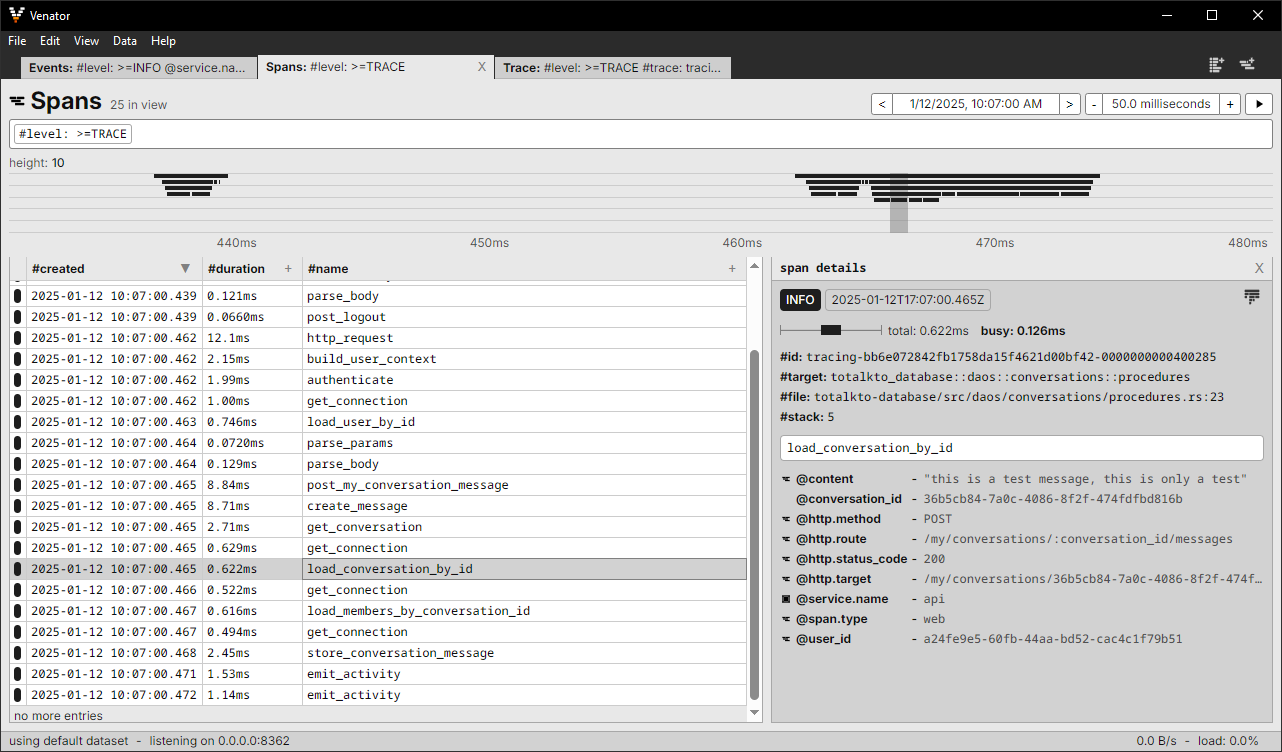 screenshots of spans screen