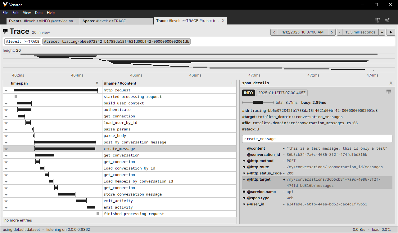 screenshots of trace screen