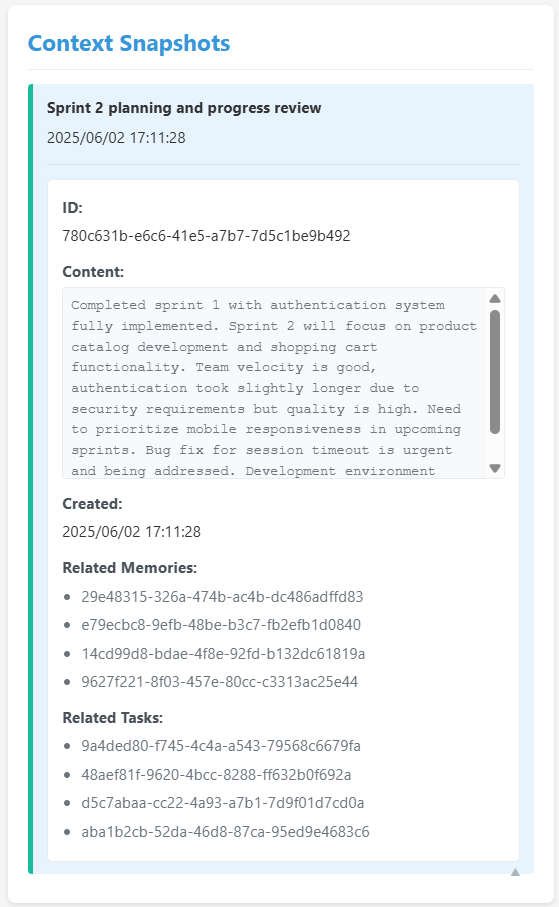 Context Snapshots Interface