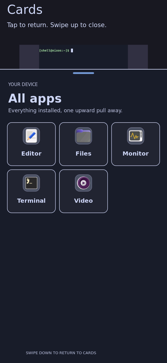 Earlier native app-grid capture; installed coherent shell accepted by the operator