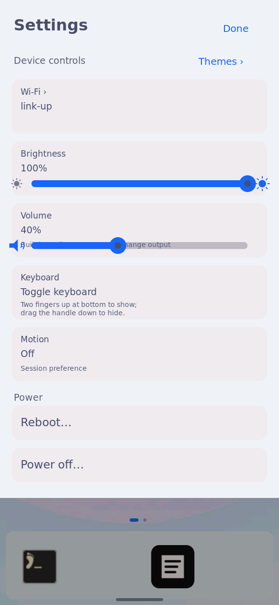 Native physical-board Settings capture after switching to Catppuccin Latte