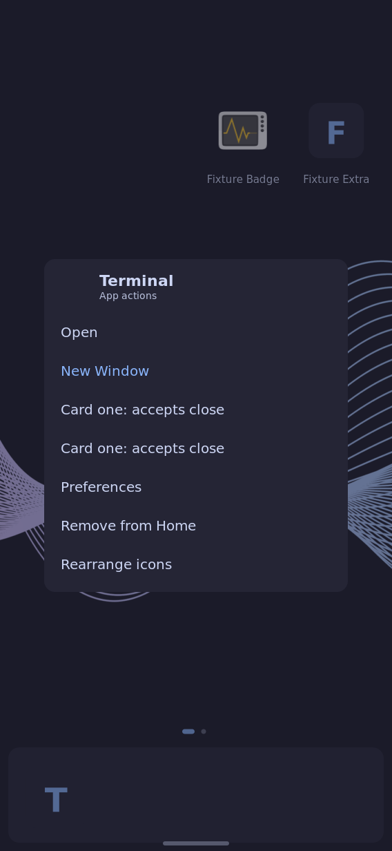 drawer actions touch hold menu