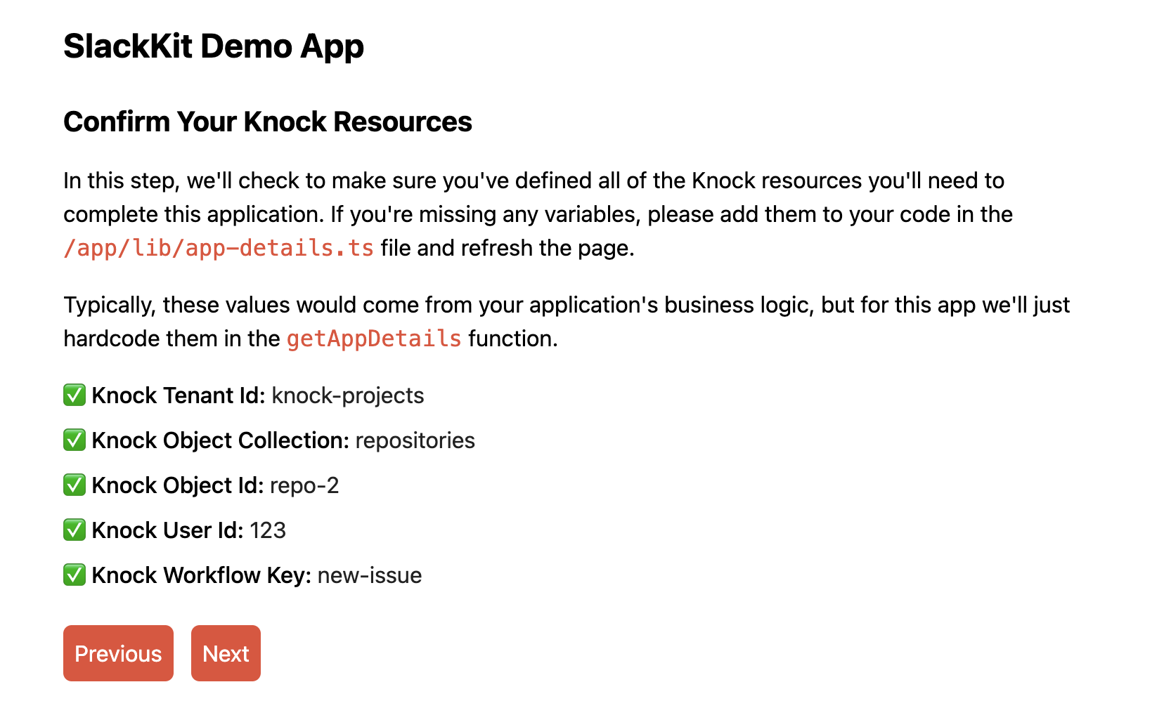 confirm Knock resources screen