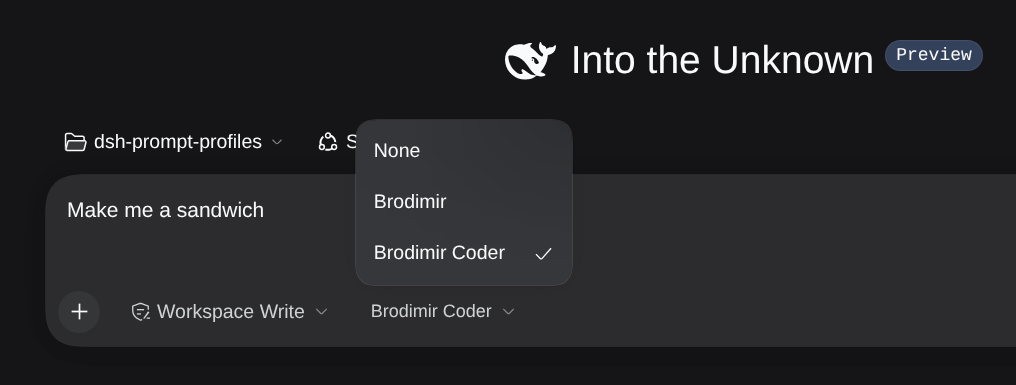 The profile chip in the composer