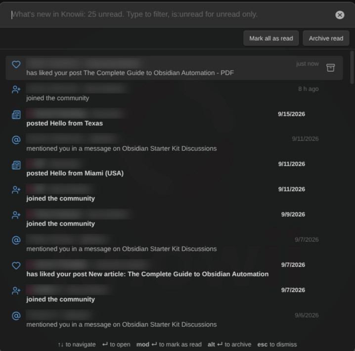 Mark items as read or archive them