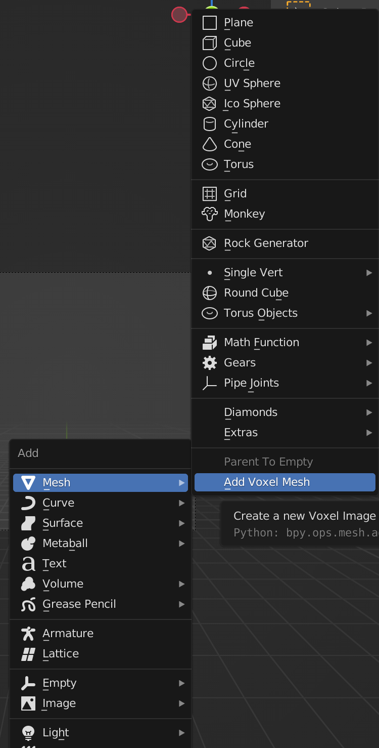add mesh menu with add image voxel add-on