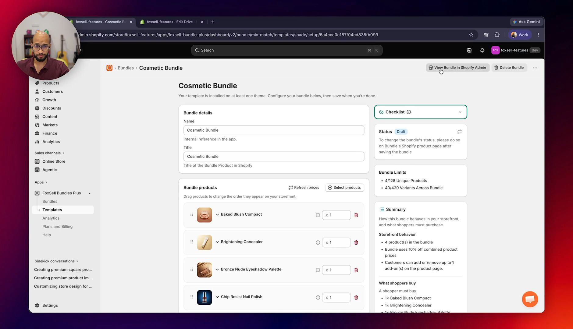 Open the generated bundle product in Shopify admin