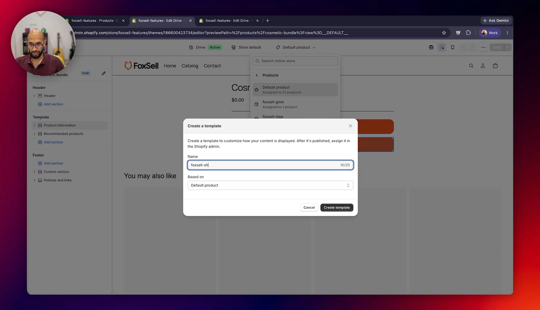 Create a dedicated Shopify product template