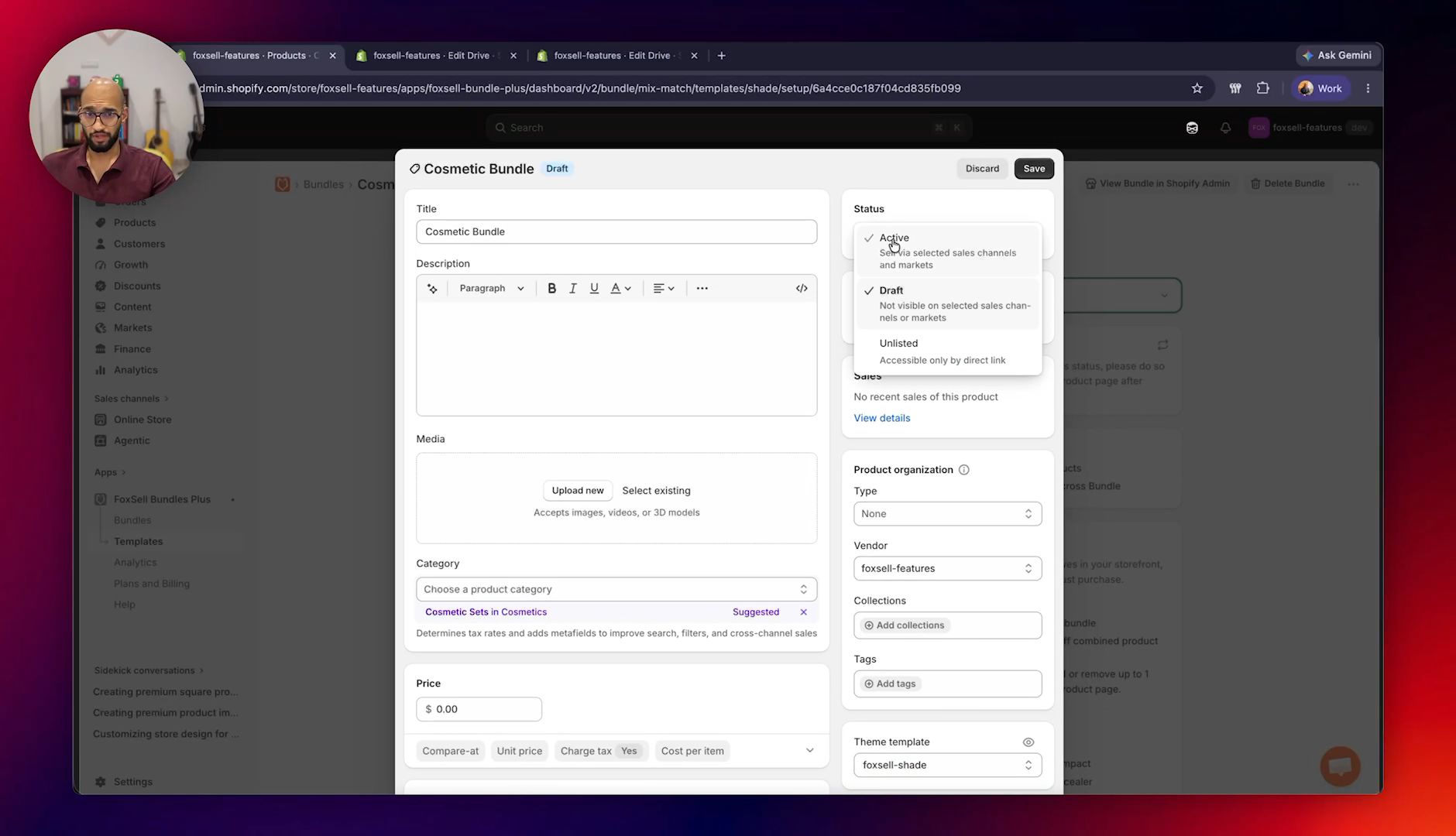 Assign the new template and activate the Shopify bundle product