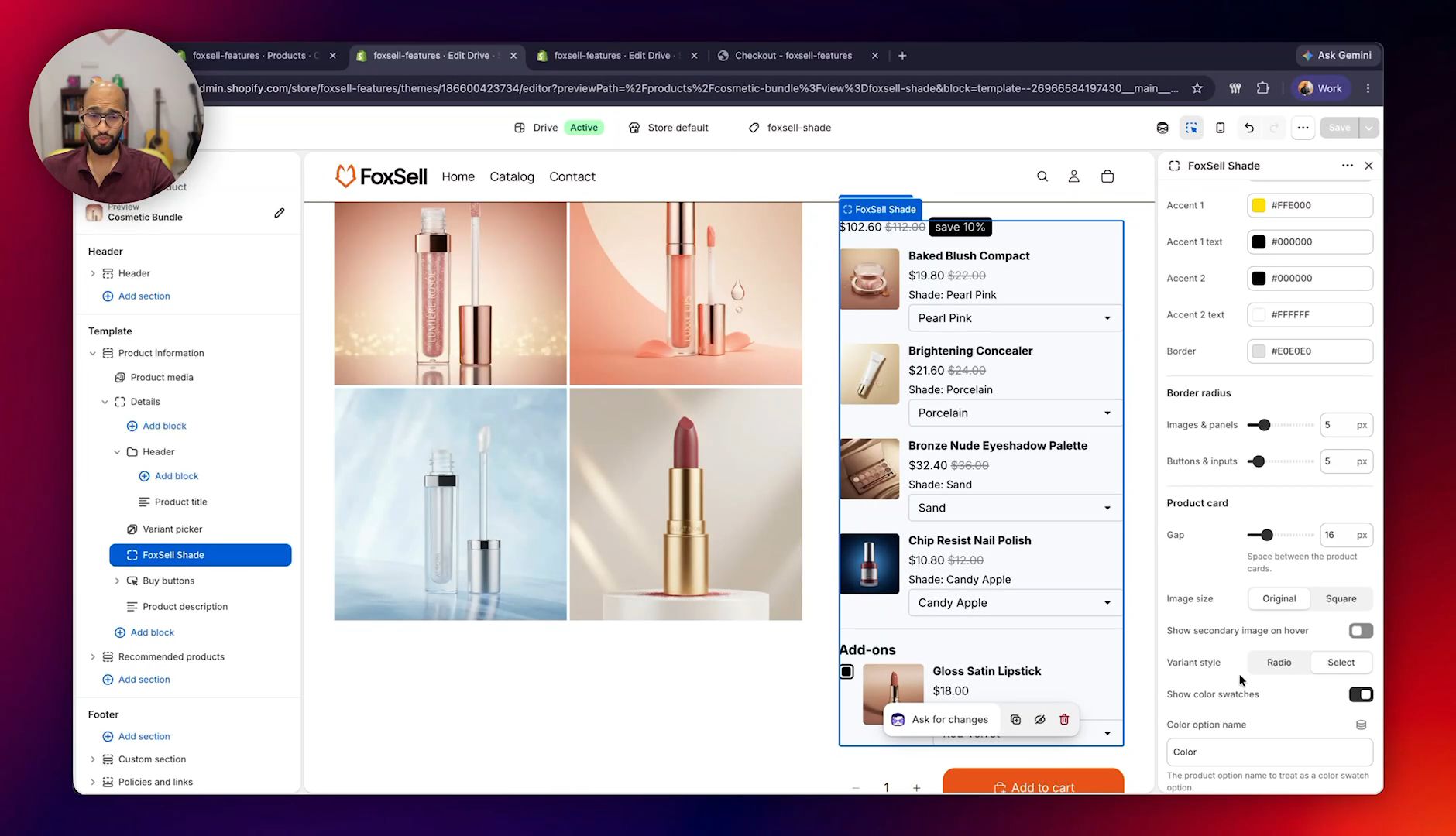 Customize swatches and display settings in the theme editor