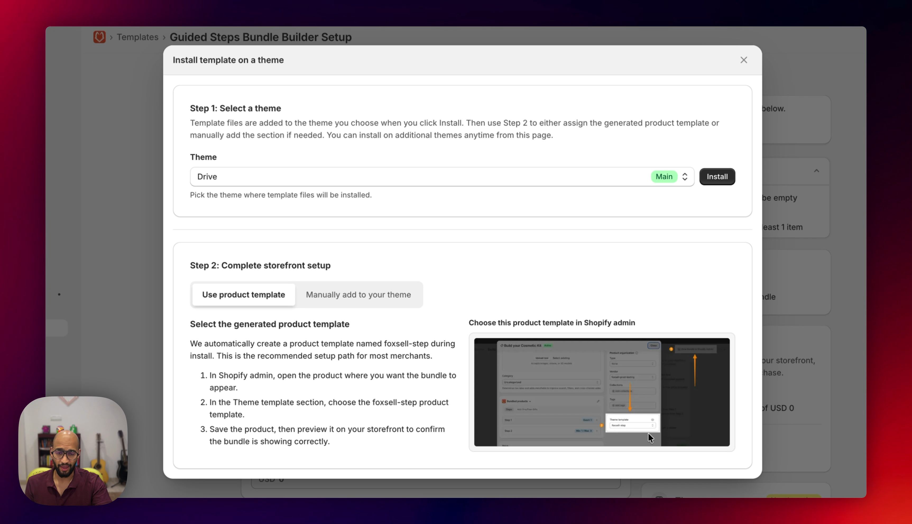 Install the Guided Steps Bundle Builder template on your Shopify theme