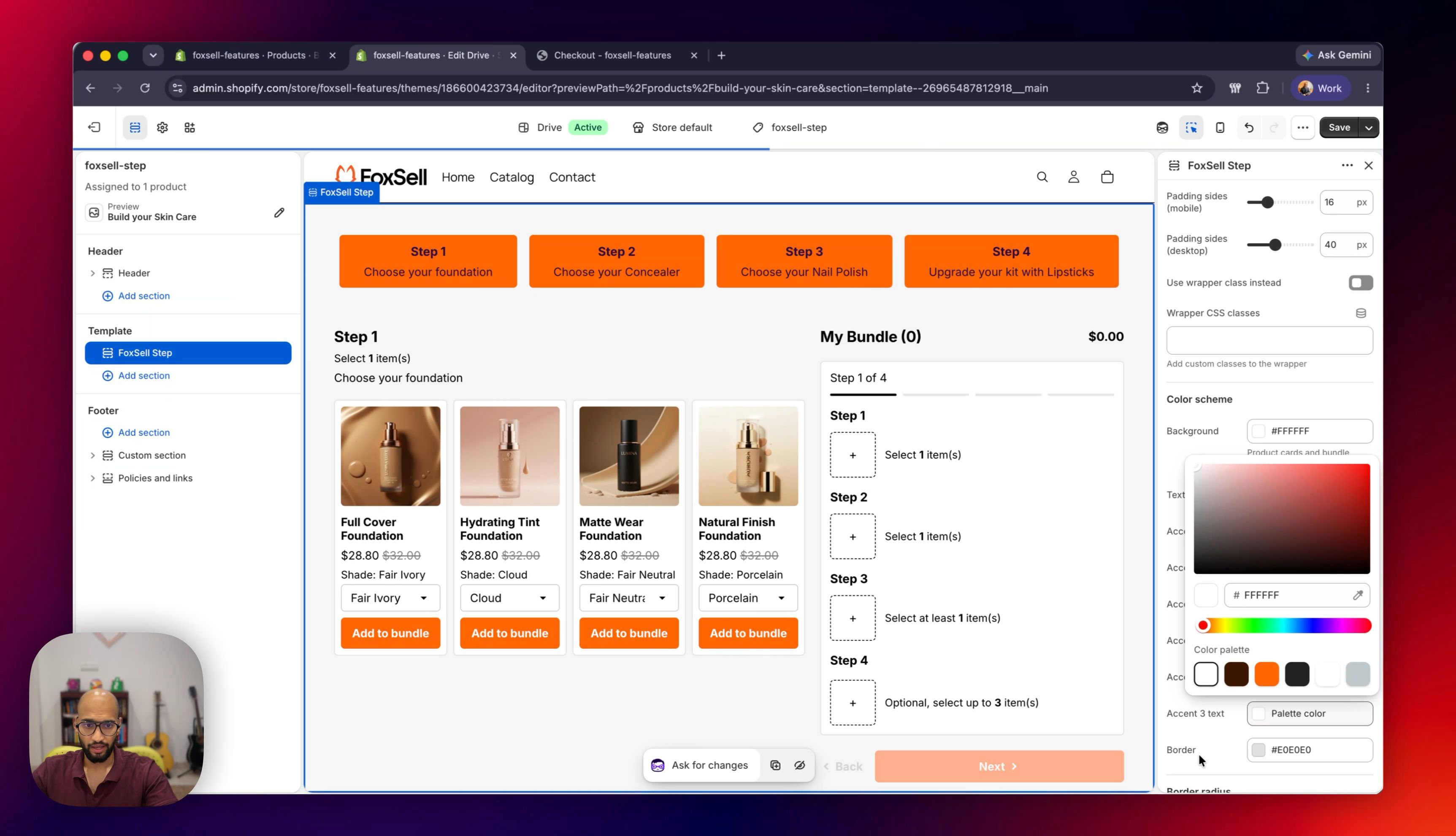 Customize Guided Steps Bundle Builder section settings in the theme editor
